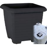 ToXA 44 Litre Tekerli Antrasit Kare Büyük Boy Plastik Bahçe Çiçek Saksısı Hisar Kale No4 - 44 Litre TEKERLİ