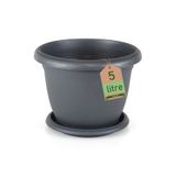 Toxa 5 Litre Tabaklı Mat Antrasit Gri Orta Boy Yuvarlak Plastik Saksı Villa No6 Ø26X19CM