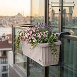 ToXA 7.5 Litre Bej Askılı Sütun Balkon Saksı Çizgi Desenli Hazneli Mat Plastik Saksı