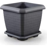 ToXA 74,3 Litre Tabaklı Antrasit Kare Battal Boy Plastik Bahçe Çiçek Saksısı Hisar Kale No5 - 74,3 Litre TABAKLI