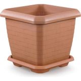 ToXA 74,3 Litre Tabaklı Mocha Kare Battal Boy Plastik Bahçe Çiçek Saksısı Hisar Kale No5 - 74,3 Litre TABAKLI