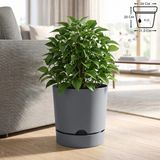 ToXA 9 Litre Begonya Saksı 25cm Mat Plastik Drenajlı Tabaklı Çiçek Saksısı - 9L - Gri