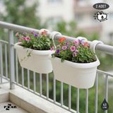 ToXA Hera Askılı Balkon Saksısı 6,5 Litre (39cm) Drenaj Izgaralı ve Denge Aparatlı - 2 Adet - Beyaz