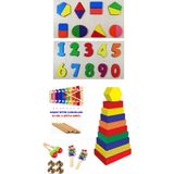 Toy Oyuncak Okul Öncesi 11 Li Montessori Eğitici Ahşap Kavram Oyuncakları Seti (Yapboz Müzik Ritim Renk Geometrik Şekil Eşleme Sıralama Sayı Rakam Tak Çıkar)