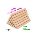 Toy Oyuncak Okul Öncesi Ahşap Ritim Çubuğu 30 cm. 10 Çift ( 20 Çubuk ) Anaokulu Çocuk Müzik Aletleri