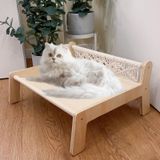 TOYAFUN Boho kedi hamak yatağı, makrome yükseltilmiş kedi yatağı, iç mekan kedileri için, serbest duran, nefes alabilen kedi sandalyesi, ahşap kedi salıncak yatağı, evcil hayvan mobilyası, kediler ve