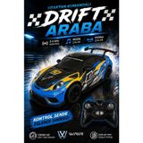 Toyaş 1:8 2.4 Ghz Uzaktan Kumandalı Drift Araba Müzikli Korna Sesli LED Farlı 500 Mah Şarjlı Rc Araba 47 cm - Sarı - Mavi
