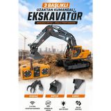 Toyaş 3 Başlıklı Uzaktan Kumandalı Şarjlı Ekskavatör Oyuncak Kepçe Kıskaç Matkap Işıklı Sesli Paletli Iş Makinesi - Sarı