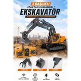 Toyaş 3 Başlıklı Uzaktan Kumandalı Şarjlı Ekskavatör Oyuncak Kepçe Kıskaç Matkap Işıklı Sesli Paletli İş Makinesi