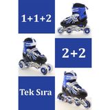 Toyaş Mavi Ayarlanabilir 2+2 Işıklı Metal Alıştırma Pateni Taşıma Çantalı - 38 - 41