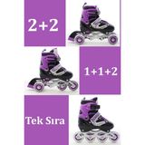 Toyaş Mor Ayarlanabilir 2+2 Işıklı Metal Alıştırma Pateni Taşıma Çantalı - 34 - 37