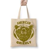 Toyaso American Grizzly Bozayı Ayı Beyaz Bez Çanta Uzun Saplı Alışveriş Çantası Plaj Çantası - 34x40 - 001 - Beyaz