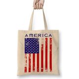 Toyaso Amerika Bayrağı Beyaz Bez Çanta Uzun Saplı Alışveriş Çantası Plaj Çantası - 34*40 cm - 001-Beyaz