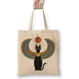 Toyaso Ancient Egypt Antik Mısır Cat Kedi 02 Beyaz Bez Çanta Uzun Saplı Alışveriş Çantası Plaj Çantası - 34x40 - 001 - Beyaz