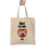 Toyaso Anneler Günü Best Cat Mom Kedi Annesi Beyaz Bez Çanta Uzun Saplı Alışveriş Çantası Plaj Çantası - 34*40 cm - 001-Beyaz