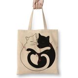 Toyaso Aşk Kediler Blazing Cat Love Beyaz Bez Çanta Uzun Saplı Alışveriş Çantası Plaj Çantası - 34*40 cm - 001-Beyaz