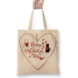 Toyaso Aşk Kediler Happy Valentine's Cats Beyaz Bez Çanta Uzun Saplı Alışveriş Çantası Plaj Çantası - 34*40 cm - 001-Beyaz