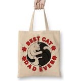 Toyaso Best Cat Dad Ever Kediler Beyaz Bez Çanta Uzun Saplı Alışveriş Çantası - 34*40 cm - 001-Beyaz