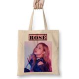 Toyaso Blackpink Rose Beyaz Bez Çanta Uzun Saplı Alışveriş Çantası Plaj Çantası - 34x40 - 001 - Beyaz