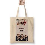 Toyaso Bts ve Blackpink Beyaz Bez Çanta Uzun Saplı Alışveriş Çantası Plaj Çantası - 34x40 - 001 - Beyaz