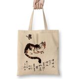 Toyaso Cat Butterfly Kedi Bez Çanta Uzun Saplı Alışveriş Çantası Plaj Çantası - 34*40 cm - 001-Beyaz