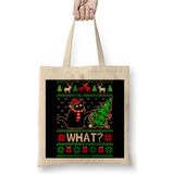 Toyaso Cat Kedi Kitten Christmas Knit Yılbaşı Beyaz Bez Çanta Uzun Saplı Alışveriş Çantası - 001 - Beyaz
