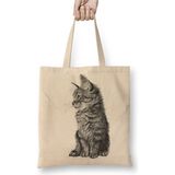 Toyaso Cat Kedi Tatlı Beyaz Bez Çanta Uzun Saplı Alışveriş Çantası Plaj Çantası - 34*40 cm - 001-Beyaz