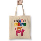 Toyaso Cat Mama Funny Cat Lover Gifts For Women Men Kids Kedi Beyaz Bez Çanta Uzun Saplı - 34*40 cm - 001-Beyaz
