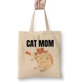Toyaso Cat Mom Gifts Kedi Annesi Beyaz Bez Çanta Uzun Saplı Alışveriş Çantası Plaj Çantası - 34*40 cm - 001-Beyaz