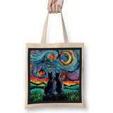 Toyaso Cat Van Gogh's Cats Kedi Bez Çanta Uzun Saplı Alışveriş Çantası Plaj Çantası - 34*40 cm - 001-Beyaz