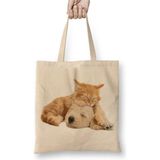 Toyaso Cats And Dogs Friends Pet Kedi Köpek Beyaz Bez Çanta Uzun Saplı Alışveriş Çantası Plaj Çantası - 34*40 cm - 001-Beyaz