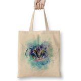 Toyaso Color Cat Renkli Kedi Beyaz Bez Çanta Uzun Saplı Alışveriş Çantası Plaj Çantası - 34*40 cm - 001-Beyaz