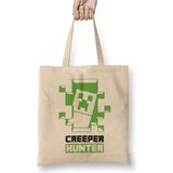 Toyaso Creeper Hunter Gaming Minecraft Beyaz Bez Çanta Uzun Saplı Alışveriş Çantası Plaj Çantası - 34x40 - 001 - Beyaz
