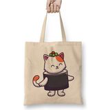 Toyaso Cute Cat Sushi Salmon Japon Kedi Beyaz Bez Çanta Uzun Saplı Alışveriş Çantası Plaj Çantası - 34*40 cm - 001-Beyaz