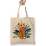 Toyaso Cute Ginger Cat Kedi Art Beyaz Bez Çanta Uzun Saplı Alışveriş Çantası Plaj Çantası - 34*40 cm - 001-Beyaz