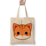 Toyaso Cute Ginger Cat Kedi Beyaz Bez Çanta Uzun Saplı Alışveriş Çantası Plaj Çantası - 34*40 cm - 001-Beyaz