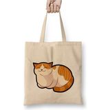 Toyaso Cute Ginger Cat Orange & White Fat Tabby Kedi Beyaz Bez Çanta Uzun Saplı Alışveriş Çantası - 34*40 cm - 001-Beyaz