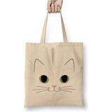 Toyaso Cute Ginger Cat White Cat Kedi Bez Çanta Uzun Saplı Alışveriş Çantası Plaj Çantası - 34*40 cm - 001-Beyaz