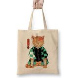 Toyaso Demon Slayer Tanjiro Kedi Beyaz Bez Çanta Uzun Saplı Alışveriş Çantası Plaj Çantası - 34*40 cm - 001-Beyaz