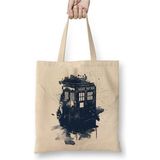 Toyaso Doctor Who Tardis Splash Style Bez Çanta Uzun Saplı Alışveriş Çantası Plaj Çantası - 34*40 cm - 001-Beyaz
