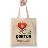 Toyaso Doktor Doktora Hediye Hekim Beyaz Bez Çanta Uzun Saplı Alışveriş Çantası Plaj Çantası - 34x40 - 001 - Beyaz