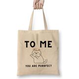 Toyaso Funny Cat To Me You Are Purrfect Kedi Kittens Bez Çanta Uzun Saplı Alışveriş Çantası Plaj Çantası - 34*40 cm - 001-Beyaz