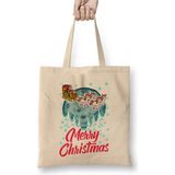 Toyaso Funny Unicorn Santa Merry Christmas Yılbaşı Beyaz Bez Çanta Uzun Saplı Alışveriş Çantası - 001 - Beyaz