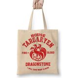 Toyaso Game Of Thrones House Targaryen Beyaz Bez Çanta Uzun Saplı Alışveriş Çantası Plaj Çantası - 34*40 cm - 001-Beyaz