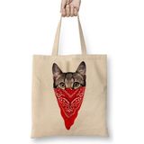 Toyaso Gangster Cat Kedi Beyaz Bez Çanta Uzun Saplı Alışveriş Çantası Plaj Çantası - 34*40 cm - 001-Beyaz