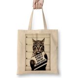 Toyaso Gato Bad Cat Kedi Suçlu Mahkum Beyaz Bez Çanta Uzun Saplı Alışveriş Çantası Plaj Çantası - 34*40 cm - 001-Beyaz