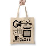 Toyaso Gitar Amfi Gitarist Pedal Kedi Beyaz Bez Çanta Uzun Saplı Alışveriş Çantası Plaj Çantası - 34*40 cm - 001-Beyaz