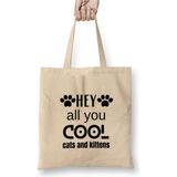 Toyaso Hey All You Cool Cats And Kittens Yavru Kedi Beyaz Bez Çanta Uzun Saplı - 34*40 cm - 001-Beyaz