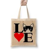 Toyaso I Love Kedi Seni Seviyorum Kedi Cats Beyaz Bez Çanta Uzun Saplı Alışveriş Çantası Plaj Çantası - 34*40 cm - 001-Beyaz