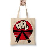 Toyaso Kara Kuşak Karate Bez Çanta Uzun Saplı Alışveriş Çantası Plaj Çantası - 34*40 cm - 001-Beyaz